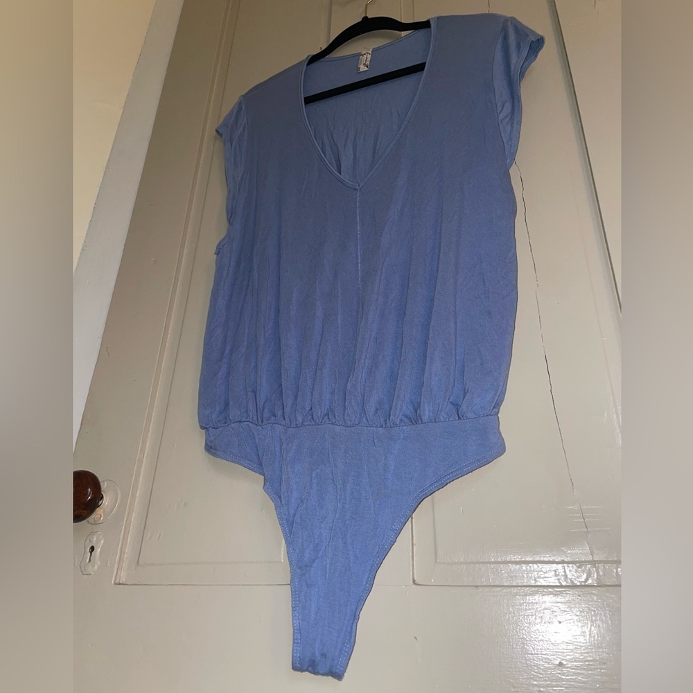 Free People Periwinkle Blue Purple Cap Sleeve Bodysuit Flowy Loose Stretch Comfy - Picture 13 of 14